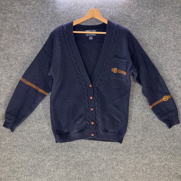 Vintage Herman Geist Cardigan Sweater Hand Embroidered Wool Blend‎ Blue M Rare - Picture 1 of 6